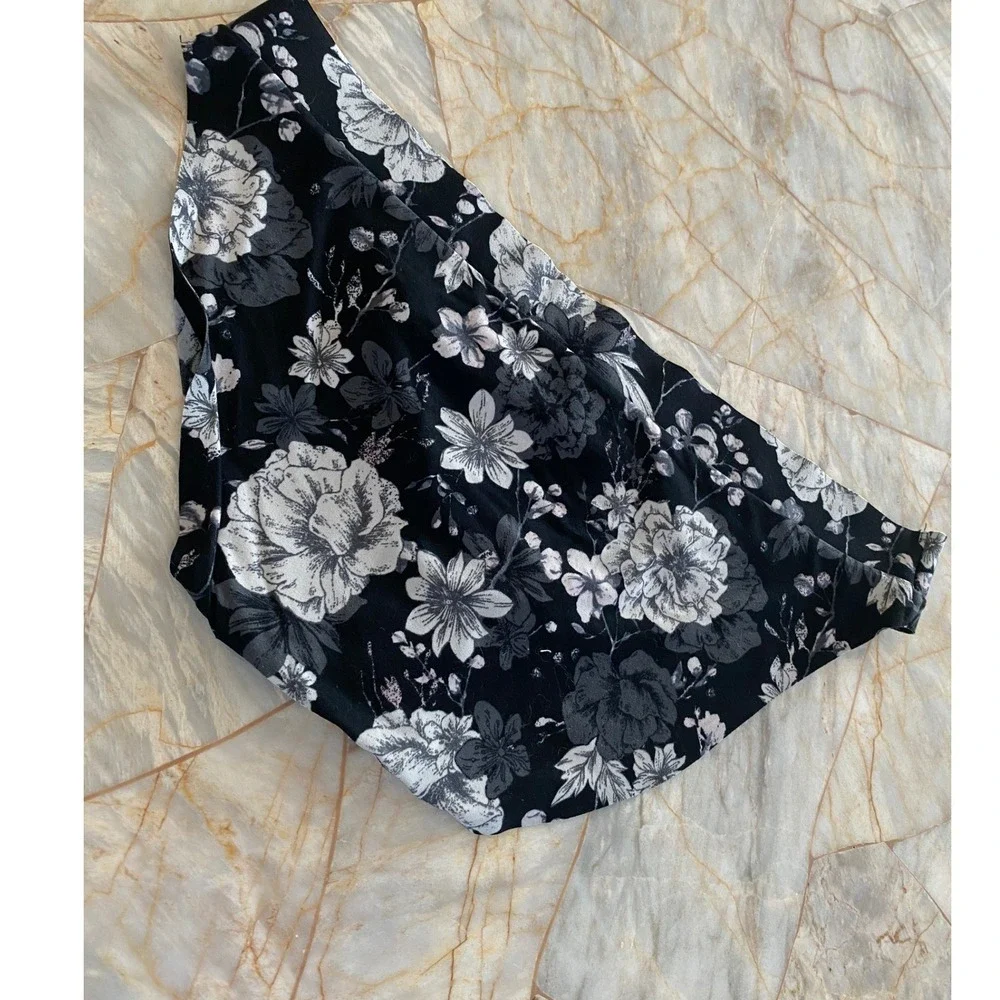 Victorias Secret Bikini Panties Black White Grey Floral Gold Logo Print Small